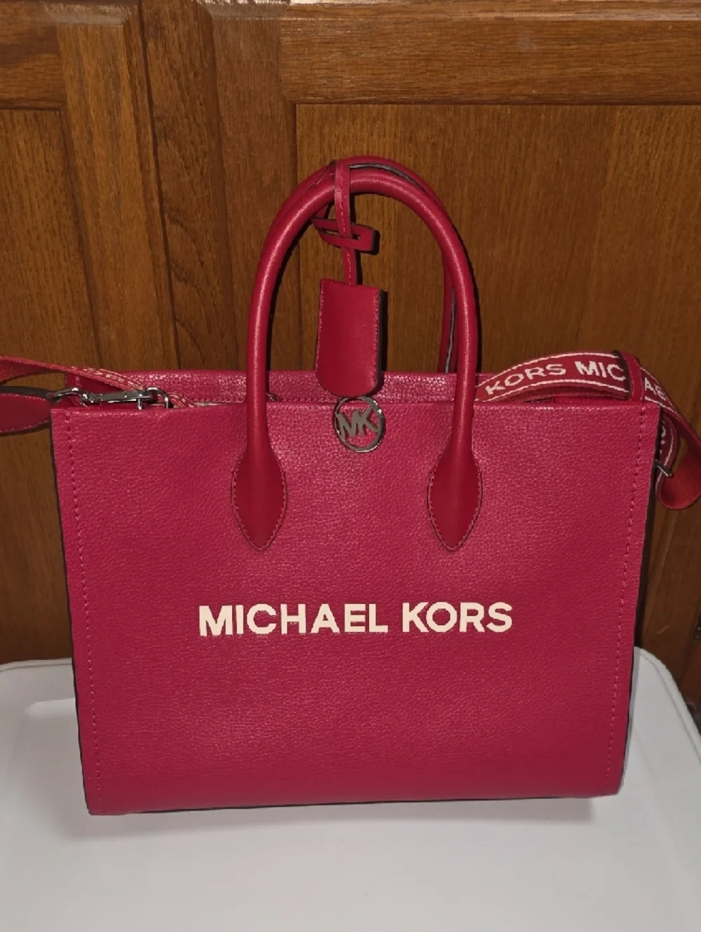 Michael Kors Mirella Pebbled Leather Tote with Logo Guitar Strap